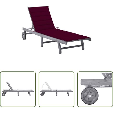 Chaise longue bois - Chaise longue de jardin avec coussin Gris Bois d'acacia solide (1/5)