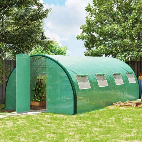 Extérieur Serre de jardin tunnel serres 18 m² 8 fenêtres 2 portes articulées toile PE structure en fer galvanisé - vert