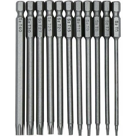 11 Stück 100 mm S2 1/4 Zoll Torx-Bits T6-T40 Sechskantschaft Präzisions-Magnetsicherung für Langkopfschraubendreher - KZQ