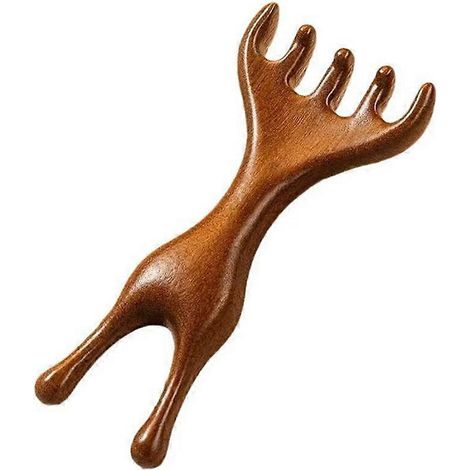 Masseur de tête en bois de cerf à six griffes pour le soin du cuir chevelu et la réduction du stress (1/4)