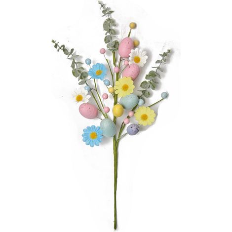 Brindille De Décoration De Pâques - Brindilles Ressuscitées Avec Fleurs Mixtes - Pour Arrangements Floraux Et Décoration De Table - Lot De 3 (1/5)