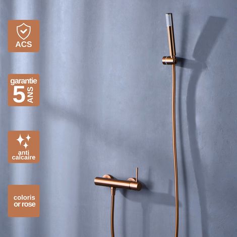 Mitigeur Douche or rose brossé Pommeau Anti-Calcaire - Design Moderne et Économie d'eau - Kit Complet MONZA IMEX (1/5)