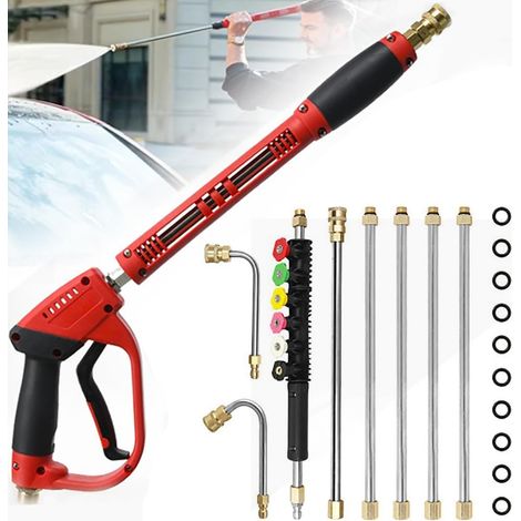 Lance Nettoyeur Haute Pression,Pistolet Pression,5000 psi Pistolet de nettoyage haute pression 6 extensions 3 tiges courbes,5 embouts,Pour lavage des voitures - (1/5)