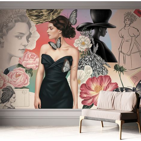 Tapetet Klebetapete für Wohnzimmer Schlafzimmer Küche - Wanddekoration Blumen und Porträts 312x219 cm (1/5)
