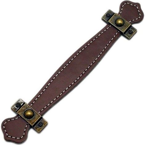Lot de 6 poignées de tiroir en cuir, 128 mm, poignées de valise vintage, adaptées aux meubles et armoires, avec vis, marron. (1/3)