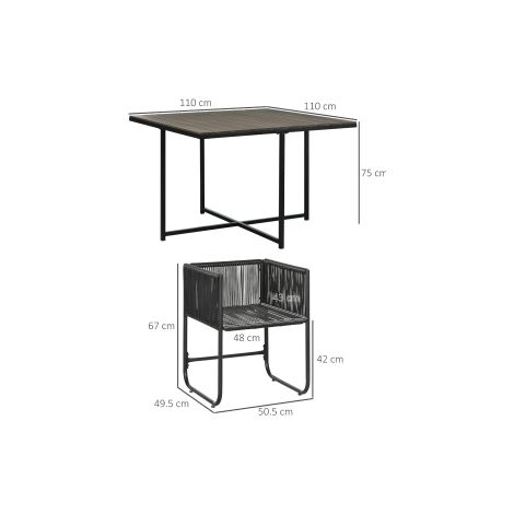Ensemble de jardin en résine tressée avec table à manger, 4 chaises et table d appoint pour balcon et jardin (1/5)