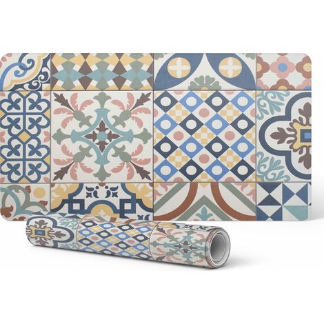 Alfombrilla de escritorio antideslizante y duradera con estampado de azulejos retro, 100 x 50 cm.