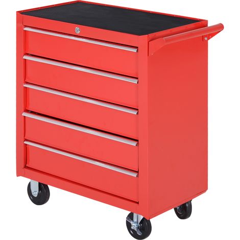 Armoire à outils roulante pour garage ou abri de jardin, en acier, 69 cm (L) x 33 cm (l) x 75 cm (H), rouge