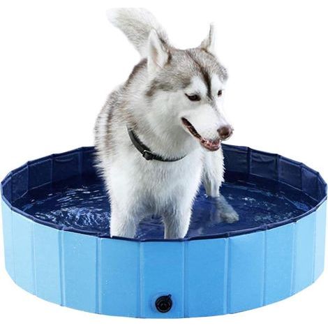 80x30cm Piscine pour Chien Pliable, Baignoire Douche Bassin Jeu pour Chien/Chat/Animal Extérieur-Bleu- (1/5)