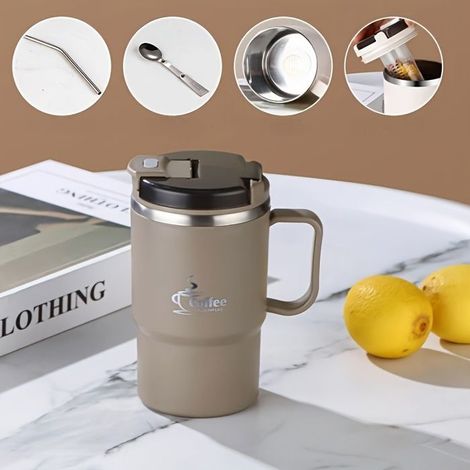 BelleRise - Mug à café isotherme en acier inoxydable de 18,6 oz (avec couvercle et cuillère pliable) — Réutilisable (1/5)