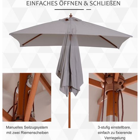 Parasol rectangulaire 200x150x235 cm, ombrelle de jardin pliable, inclinable 3 positions, déperlant anti-UV pour plage, balcon, terrasse et extérieur, gris (1/4)