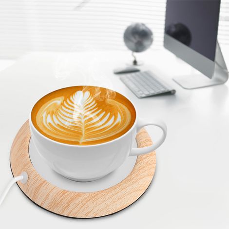 Chauffe-tasse USB en grain de bois brillant - Tapis chauffant pour boissons, café et mugs