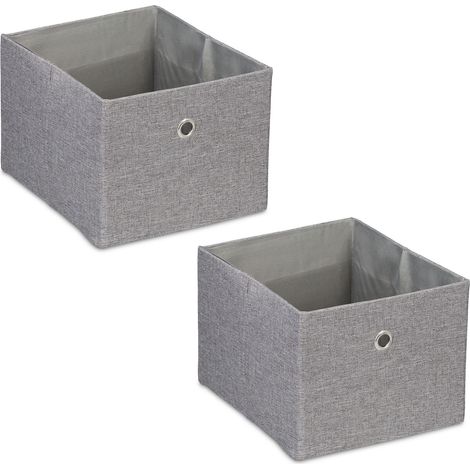 Relaxdays Boîtes de rangement, petites caisses en tissu, lot de 2, HxLxP : 16 x 20,5 x 25 cm, bacs pliables, gris