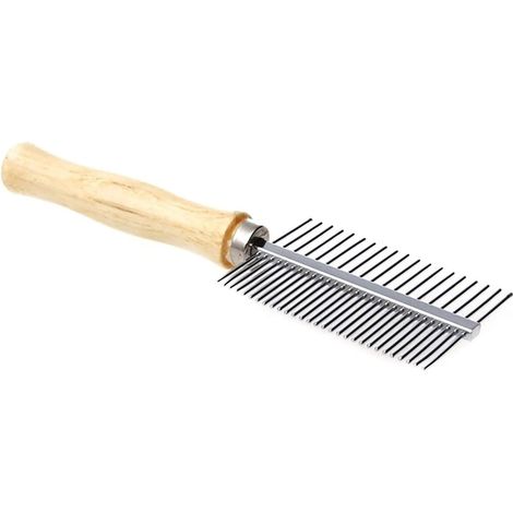 Peigne double rangée pour animaux, peigne de toilettage polyvalent avec manche en bois (1/3)