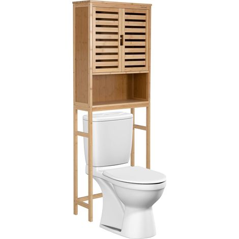 COSTWAY Mueble de Baño sobre el Inodoro, Armario de Baño de Bambú de 3 Niveles con Estante Interior Ajustable y Extraíble, Mueble Lavadora 62 x 23 x 170 cm (1/5)