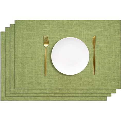 Lot de 4 Sets de table, Lin lavable, Résistant chaleur, Antidérapant, Cuisine restaurant, 32 x 45 cm, Vert (1/5)