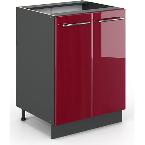 Mobiletto base cucina Fame-Line, Bordeaux lucido, 60 cm senza piano di lavoro, Vicco