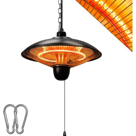 TolleTour Chauffage radiant terrasse 1800 W suspendu en fibre de carbone, 3 niveaux de chauffe, interrupteur à corde, IP55 (1/5)