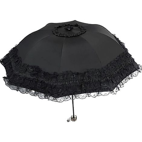 Parasol pliable en dentelle, protection solaire UV, compact et léger pour les voyages, couleur noire, idéal pour les trajets quotidiens et les activités de plein air.-AquaForge (1/5)