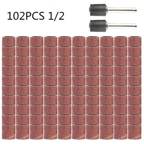 Bandes abrasives de polissage,102 pièces, 1/2 grain avec mandrin pour Dremel, outils rotatifs, outils abrasifs (1/5)