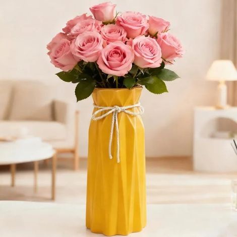 Vase Céramique Moderne Vintage Jaune - 24x10x10cm, pour herbe de pampa, fleurs séchées, mariage, porcelai - Vase Jaune / 24x10x10 Cm (1/5)
