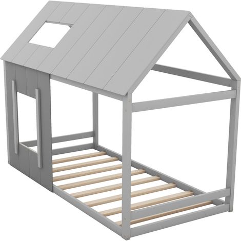 Letto per bambini a casetta 90 x 200 cm grigio in pino e MDF con tetto e finestra (1/5)