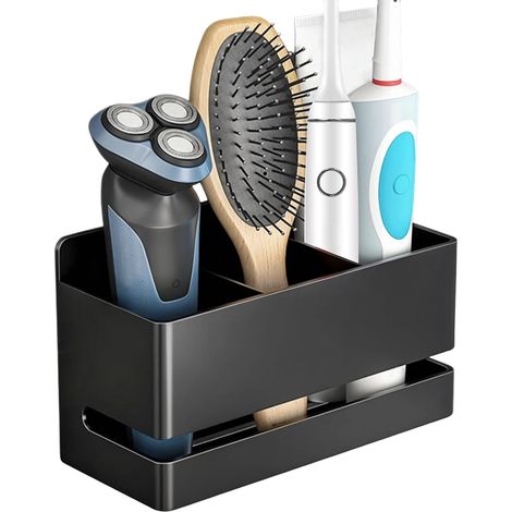 Black Electric Toothbrush Holder Wall Mounted with Drainage Hole Removable Toothpaste Holder Bathroom Storage Holder for Office Living Room Kitchen (1/5)