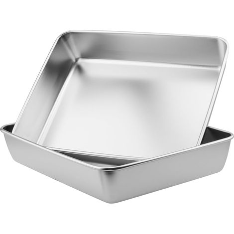 Lot de 2 Plats à gratin, Acier inoxydable, 30x24,5x6 cm, Rectangulaire, Pour restaurant, Pâtisserie