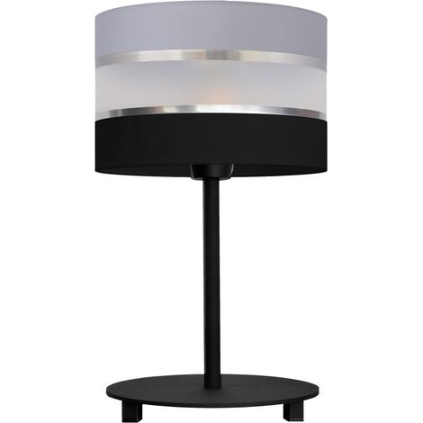 Helam HELEN Lampe à Poser Avec Abat-Jour Rond Gris, Argent, Noir 20cm