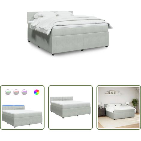 vidaXL Surmatelas - Sommier à lattes de lit et matelas Gris clair 180x200cm Velours (1/5)