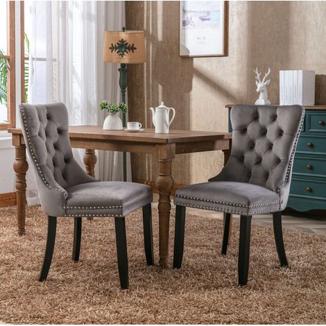 sedia sala da pranzo velluto grigio gambe legno OKMYHOME (1/5)