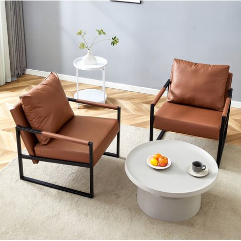 Fauteuil de lecture en PU marron avec cadre en métal noir 75,4 x 68,5 x 69 cm OKMYHOME (1/5)