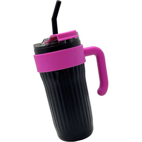 Mug isotherme 860 ml en acier inoxydable 316 avec poignée et paille, noir.