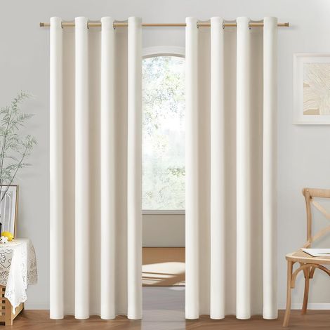 Rideau Salon Moderne Lot de 2 Semi Occultant-Rideau Thermique Isolant Anti Froid et Chaleur pour Chambre Fenetre Porte Panneaux de Rideaux Intérieurs à Oeillets, Beige Clair, 140x220 cm (1/5)