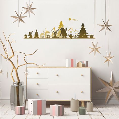 Sticker Noël frise de noël design - Autocollants stickers adhésifs noël - décoration fêtes - 20x65cm (1/5)