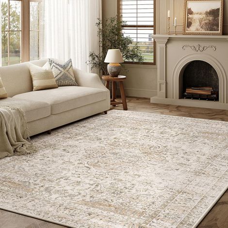 Beige Vintage Tapis Salon 160x230cm Rug Lavable en Machine Grand Antidérapant Rugs,Chambre Adulte,Descente de Lit Carpets,Salle a Manger,Bureau,Cuisine,Interieur Poil Ras Carpet (1/5)
