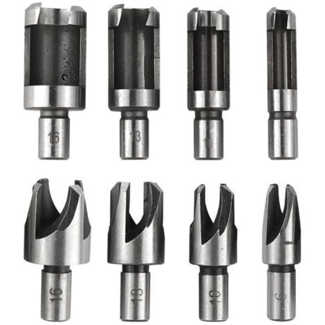 8 Pièces Fraise à Bouchonner Bois, Mèche à Bouchon Bois 6 mm/10 mm/13 mm/16 mm, Acier Carbone Bois Plug Perceuse pour le Travail du Bois, Forets à Bois à Griffe et Coniques (1/5)