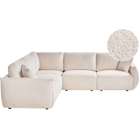 Sofá modular esquinero de 5 plazas con cojines estilo moderno derecho de bouclé blanco crema Mesnali (1/5)