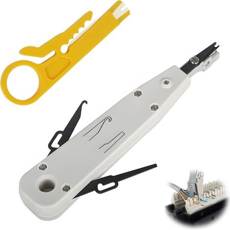 LSA Outil de Montage Pour Boîte Réseau, Outil de Poinçonnage avec Mini Pince à Dénuder Wire Punch Down Tool Des Prises Réseau Pour Panneaux de Brassage Prises Réseau et Câble D'Installation(Blanc) (1/5)