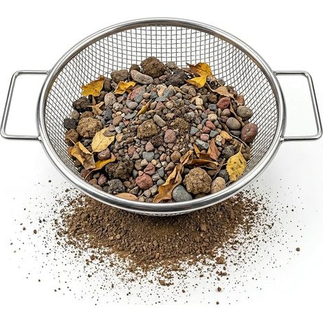 Tamis de jardin – Double poignées de 3,5 cm pour les grandes mains, 30 cm de diamètre pour seau de 18 l, maille en acier galvanisé de 1 mm, maille de 6 mm, passoire à compost pour jardin et (1/5)
