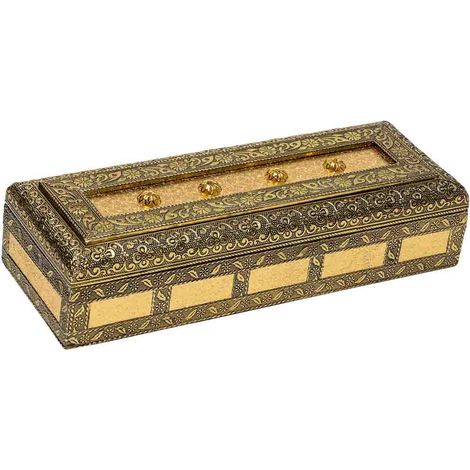 Joyero de metal repujado dorado 27x12x6 (1/5)