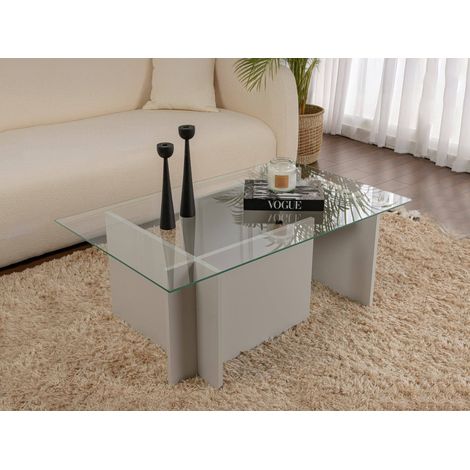 Dmora - Mesa de café Azriel, Mesa de centro baja, Revistero para sofá, Estante de la sala de estar, 105x65 h40 cm, Gris (1/5)