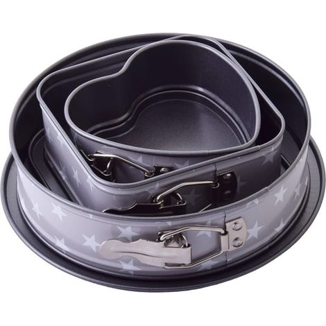 Juego de 3 moldes pequeños para pasteles, cuadrados, circulares y con forma de corazón. (1/4)