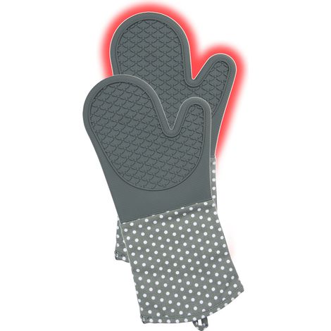 WENKO Topfhandschuhe Silikon Grau, 1 Paar, Grau, Baumwolle grau weiß, Silikon grau