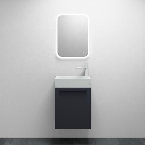 Mai & Mai Badmöbelset Pisa Kleiner Waschbeckenunterschrank 46 cm, Unterschrank in Anthrazit matt, mit Waschschbecken aus Mineralguss und Spiegel für Gäste-WC (1/5)
