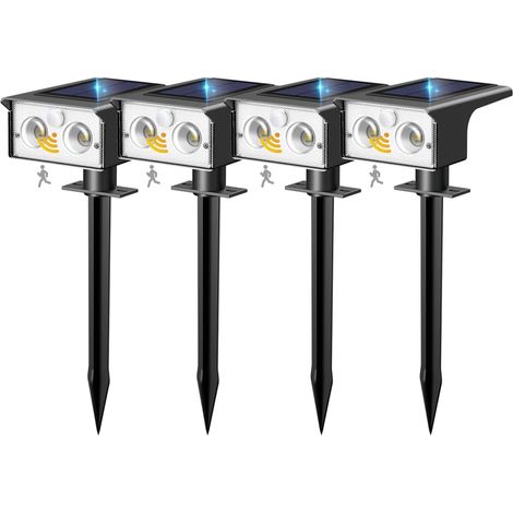 Lot de 4 Lampe Solaire Exterieur Detecteur de Mouvement, 6500K Lumiere Extérieur Puissant, 3 Modes Spot Solaire IP65 Étanche Eclairage, Projecteur Solaire pour Jardin Chemins Blanc Froid (1/5)