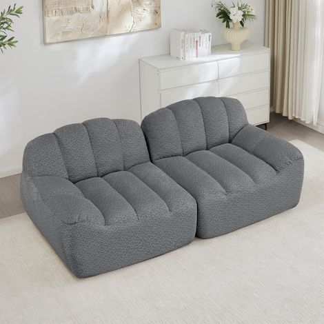 Canapé modulable 2 places sans structure, forme coquillage, coussins d'assise profonds, idéal pour le salon et l'appartement, livré monté, gris (1/5)