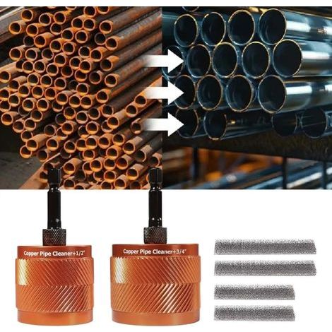 Set aus drei orangefarbenen Kupferrohrreinigungsbürsten (1/2"/3/4"/1") für Elektrowerkzeuge und Eisenwaren (1/5)