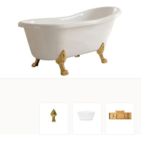 Baignoire îlot LEONA 160x75 pieds doré RT + plateau (1/5)