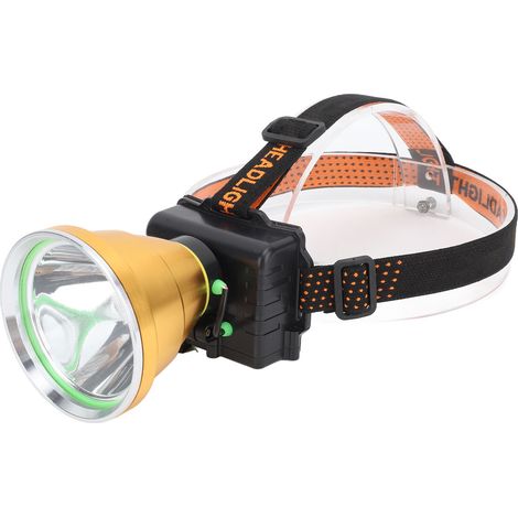 Wiederaufladbare LED-Stirnlampe aus Aluminiumlegierung, ultrahelles, weißes Licht, ideal zum Wandern, Campen und Angeln (gold). (1/5)